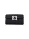 Roger Vivier Satin Efflorescence Envelope Clutch Bag In Black