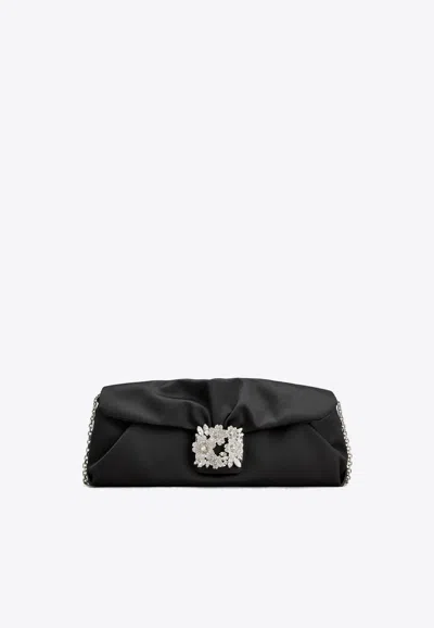 Roger Vivier Efflorescence Satin Clutch Bag In Black