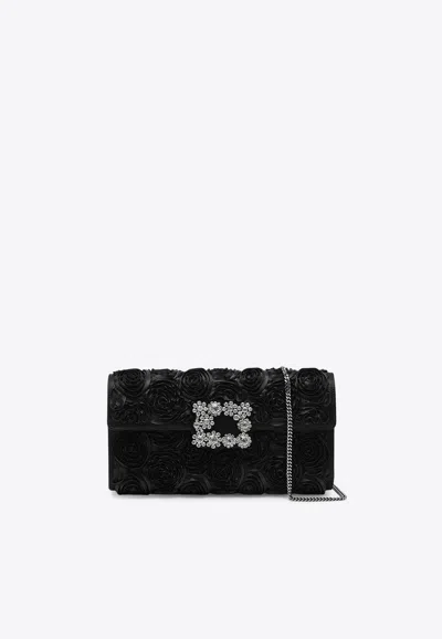 Roger Vivier Efflorescence Satin Clutch Bag In Black