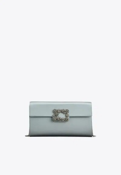 Roger Vivier Efflorescence Satin Clutch Bag In Grey