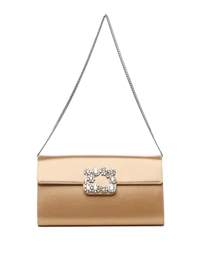 Roger Vivier Efflorescence Satin Clutch Bag In Sand