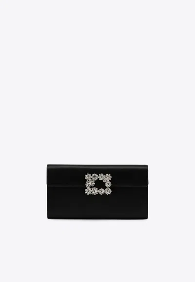 Roger Vivier Efflorescence Satin Clutch In Black