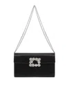 Roger Vivier Satin Efflorescence Envelope Clutch Bag In Black