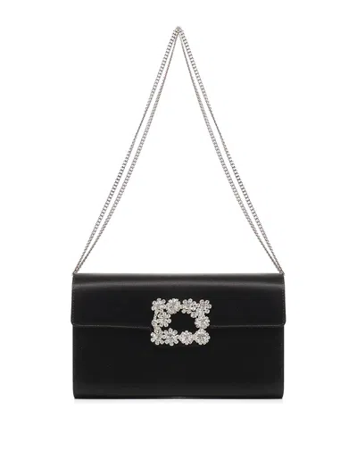 Roger Vivier Efflorescence Satin Clutch In Black