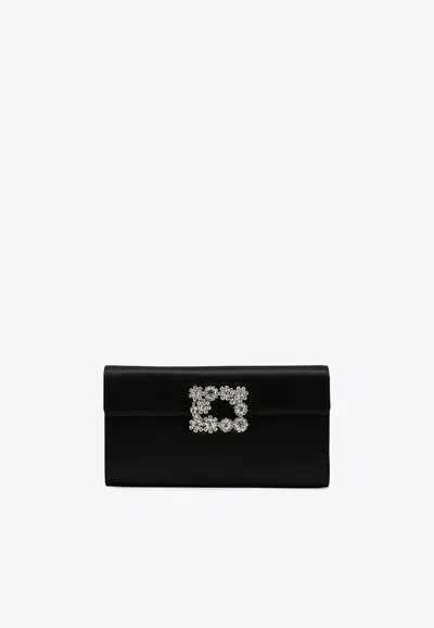 Roger Vivier Efflorescence Satin Clutch In Black