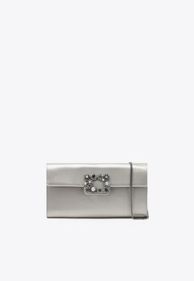 Roger Vivier Efflorescence Satin Clutch In Gray