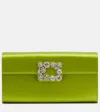 Roger Vivier Efflorescence Buckled Crystal-embellished Satin Clutch In Green
