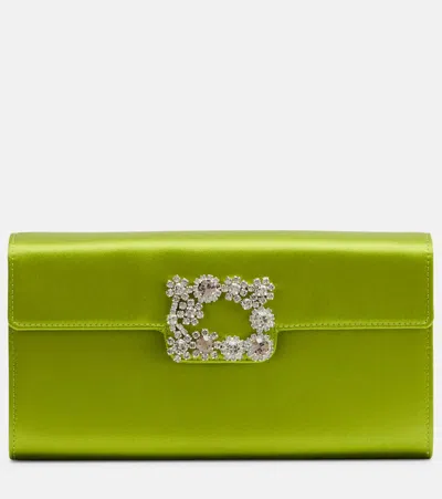 Roger Vivier Efflorescence Buckled Crystal-embellished Satin Clutch In Green