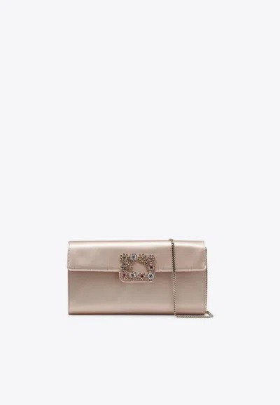 Roger Vivier Efflorescence Satin Clutch In Pink