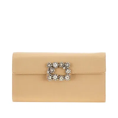 Roger Vivier 'efflorescence' Satin Pouch In Gold