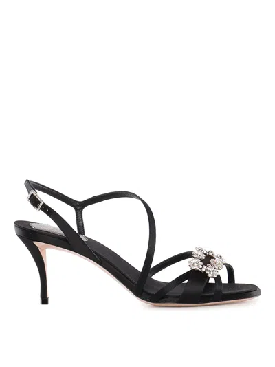 Roger Vivier Efflorescence Satin Sandals In Black