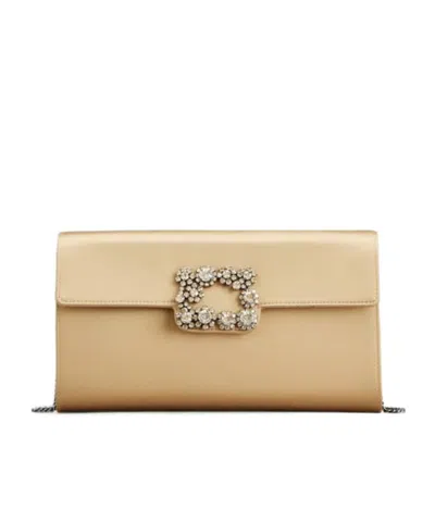 Roger Vivier Efflorescence Silk Satin Clutch In Nude