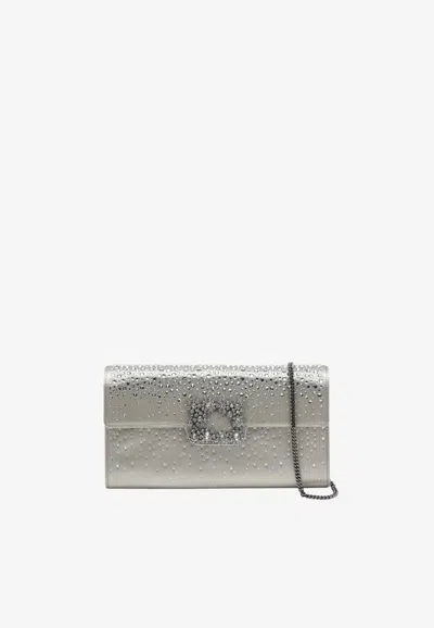 Roger Vivier Efflorescence Studded Satin Clutch In Gray