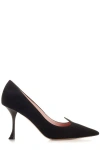 ROGER VIVIER ELEGANT BLACK SUEDE POINTED TOE PUMPS WITH HEART DETAIL