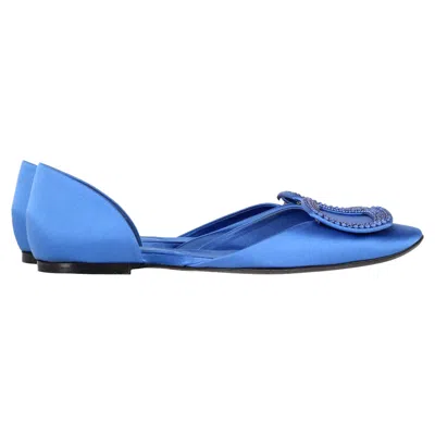 Roger Vivier Embellished Ballet Flats In Blue Satin