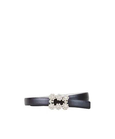 Roger Vivier 1.5cm Rv Bouquet Satin Belt In Black