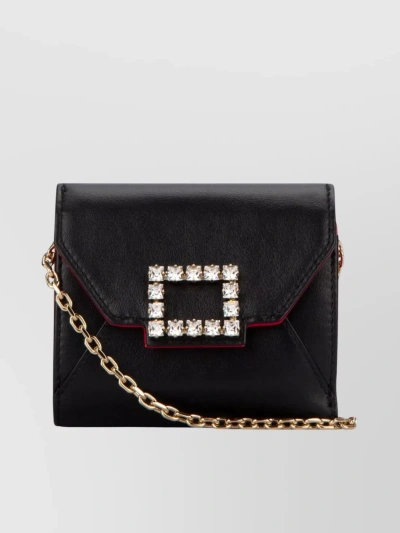 Roger Vivier Embellished Chain Strap Wallet In Black