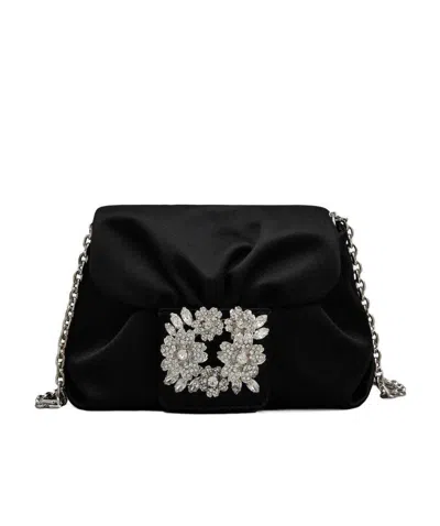Roger Vivier Embellished Foldover Top Crossbody Bag In Black