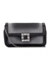 Roger Vivier Embellished Foldover Top Denim Shoulder Bag In Black