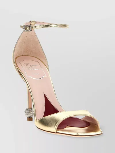 Roger Vivier 'embellished Heel Open Toe Square Sandals' In Gold