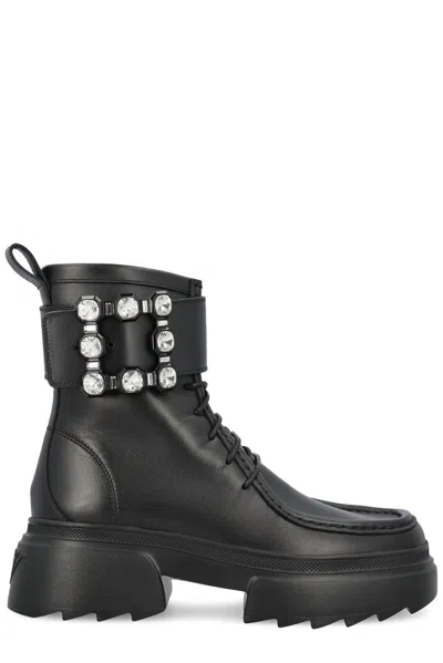 ROGER VIVIER EMBELLISHED LACE-UP BOOTS