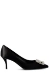 Roger Vivier 65 Crystal Flower Buckle Satin Pumps In Black