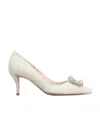 Roger Vivier 65 Flower Strass Buckle Pumps In White