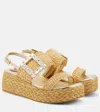 Roger Vivier Raffia Crystal Buckle Platform Sandals In Beige