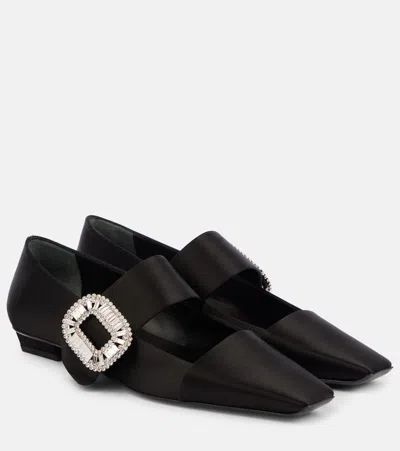 ROGER VIVIER BELLE VIVIER EMBELLISHED SATIN FLATS