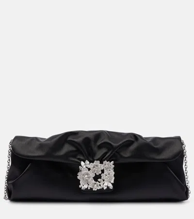 Roger Vivier Embellished Satin Clutch In Black