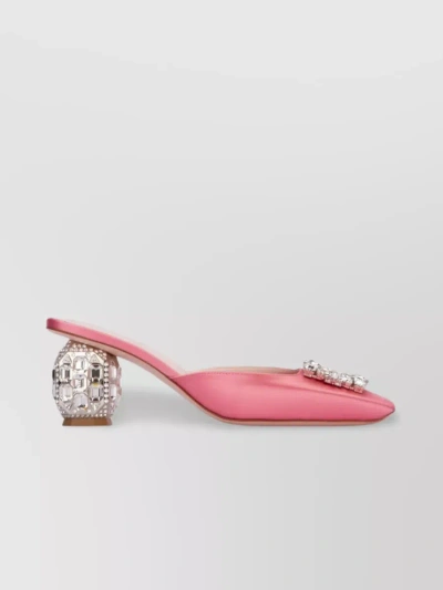 Roger Vivier Embellished Satin Kitten Heel Pumps In Pink