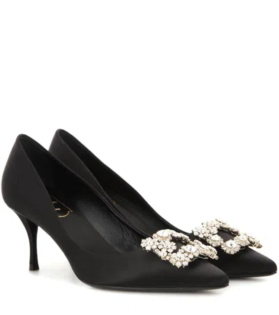 Roger Vivier Embellished Satin Pumps In Black