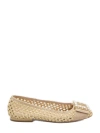 Roger Vivier Tres Vivier Raffia Strass Ballerina Flats In Beige