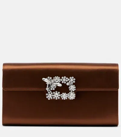 Roger Vivier Embellished Small Satin Clutch In Brown