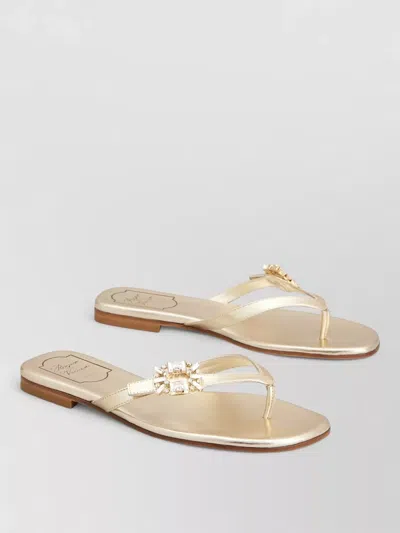 Roger Vivier Embellished Strap Flat Sole Open Toe Slides In Gold