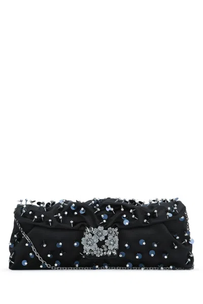 Roger Vivier Embellished With Crystals And Studs Clutch In Black