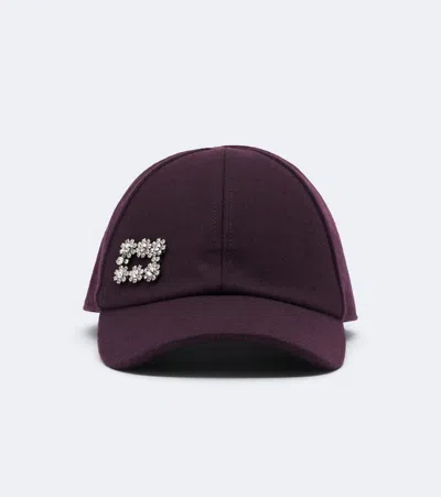 Roger Vivier Embellished Wool And Cashmere Baseball Cap In Burgundy