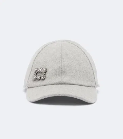 Roger Vivier Embellished Wool And Cashmere Baseball Cap In Gray