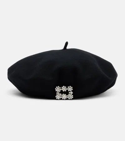 Roger Vivier Embellished Wool Beret In Black