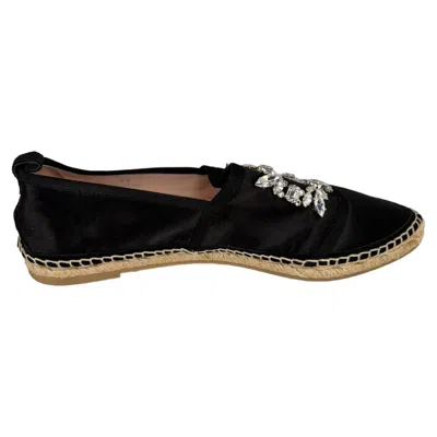Roger Vivier Embellishmed Espadrilles In Black Satin