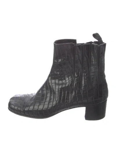 Pre-owned Roger Vivier Embossed Leather Animal Print Chelsea Boots In Blue