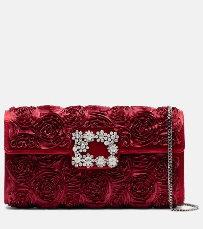 Roger Vivier Envelope Embellished Satin Clutch In Red