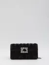 Roger Vivier Crystal Flower Buckle Envelope Clutch In Black