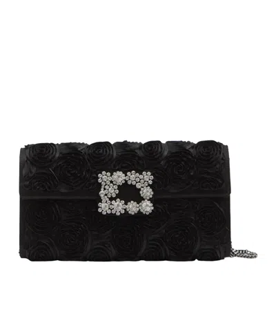 Roger Vivier Envelope Flap Flower Buckle Clutch In Black