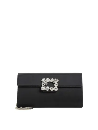 Roger Vivier Envelope Flap Flower Buckle Handbag In Black