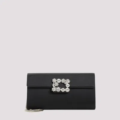 Roger Vivier Envelope Flap Flower Buckle Handbag In Black