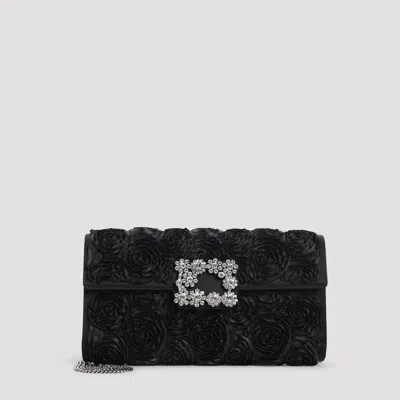 Roger Vivier Envelope Flap Rose Flower Buckle In Black