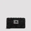 Roger Vivier Envelope Flap Rose Flower Buckle Shoulder Bag In Black