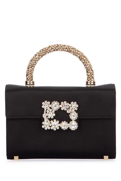 Roger Vivier Flower Strass Jewel Mini Handbag In Black