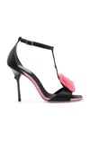 Roger Vivier Epine Rose T-strap Satin Sandals In Black